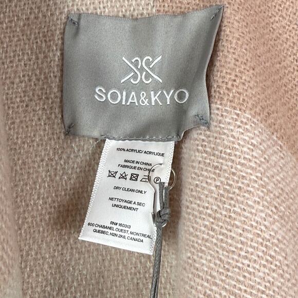 Soia & Kyo Poncho Women's One Size Beige Pink Colorblock Fringe Wrap Scarf NWT - Picture 6 of 6